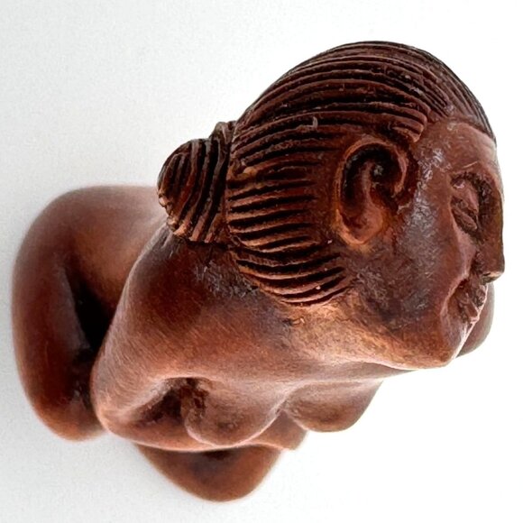 Ojime Bead Netsuke Woman Lady Geisha Hand-Carved Boxwood Signed Figurine 1.25" - Picture 7 of 8